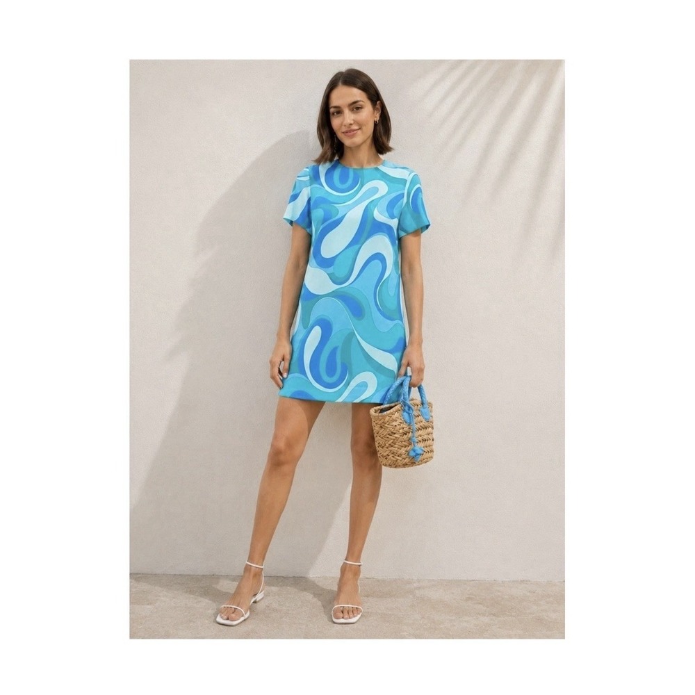 Tuckernuck Hyacinth House Shift Dress XL Blue Retro Geometric Mod Resort